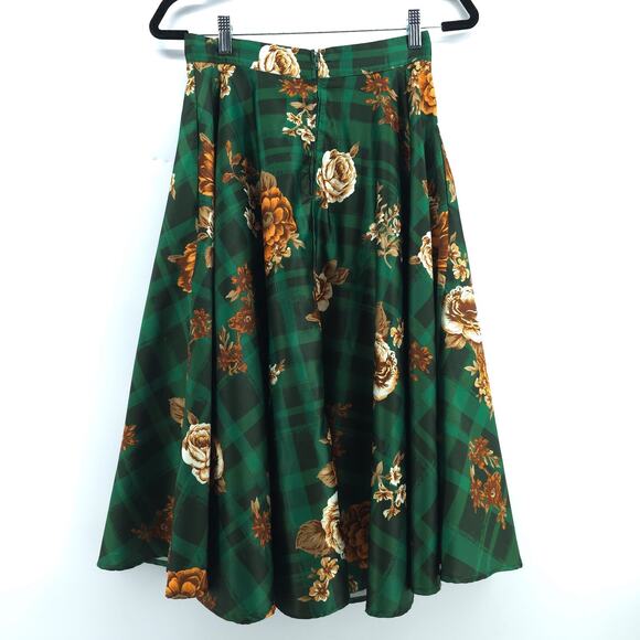 Modcloth Whimsy Retro-Chic Flowy A-Line Regal Floral Over Green Buffalo Check S - Picture 8 of 14